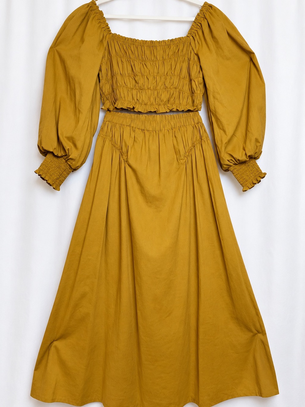 A Loves A Mustard 2-Piece Set XL/L Smocked Crop Top Maxi Skirt NWT Set